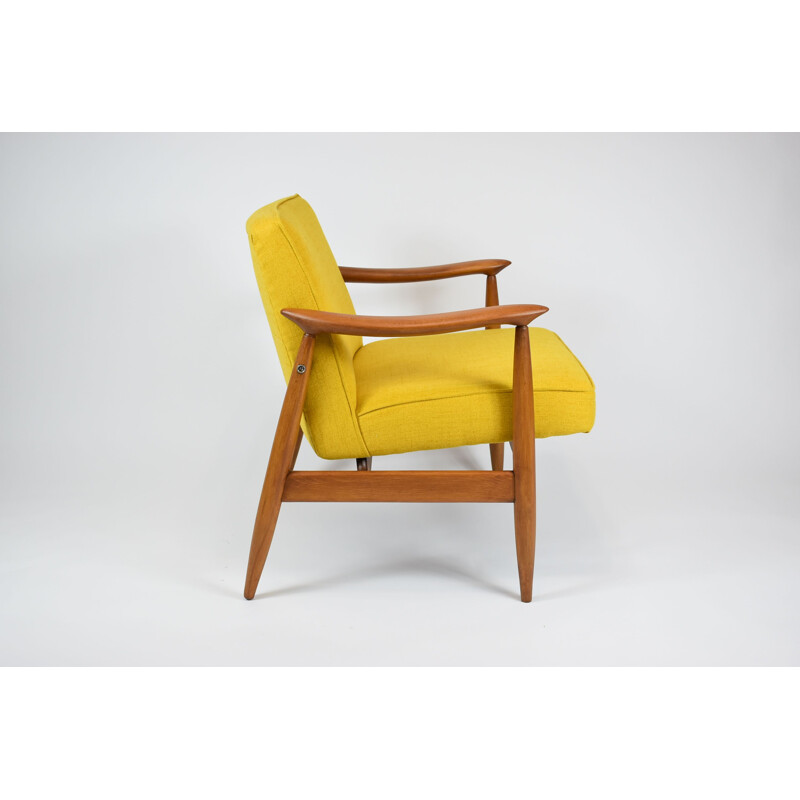 Vintage Warsovie armchair in yellow fabric and wood 1960 Warsaw