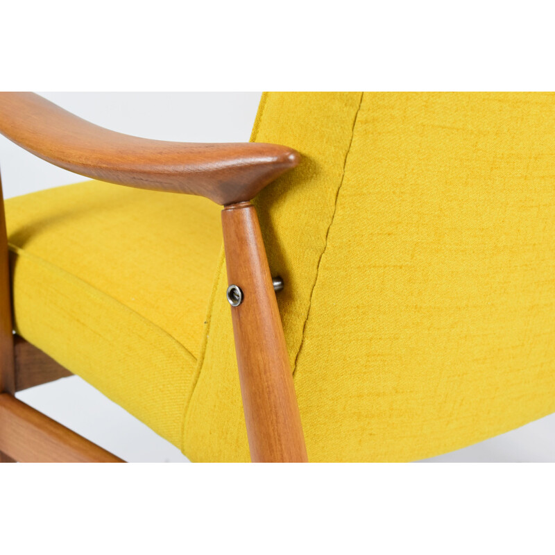 Vintage Warsovie armchair in yellow fabric and wood 1960 Warsaw