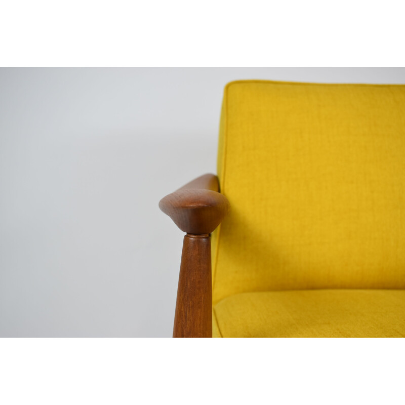 Vintage Warsovie armchair in yellow fabric and wood 1960 Warsaw