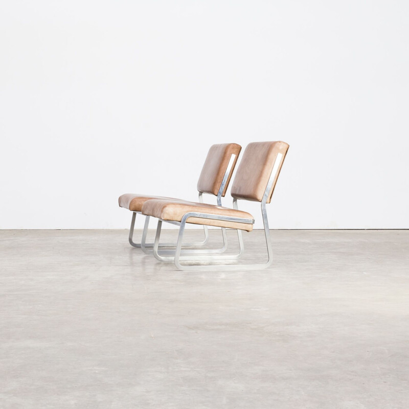 Paire de fauteuils en métal et cuir de Paul Sumi pour Lübke & Rolf