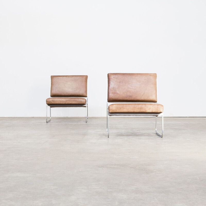 Pair of Paul Sumi steel framed leather lounge chairs for Lübke & Rolf