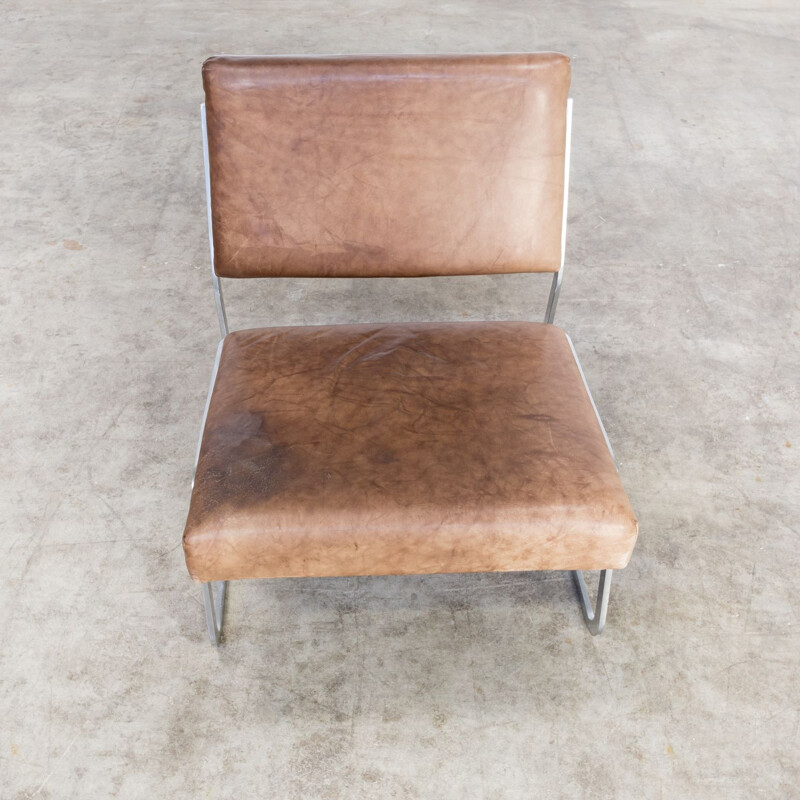 Pair of Paul Sumi steel framed leather lounge chairs for Lübke & Rolf