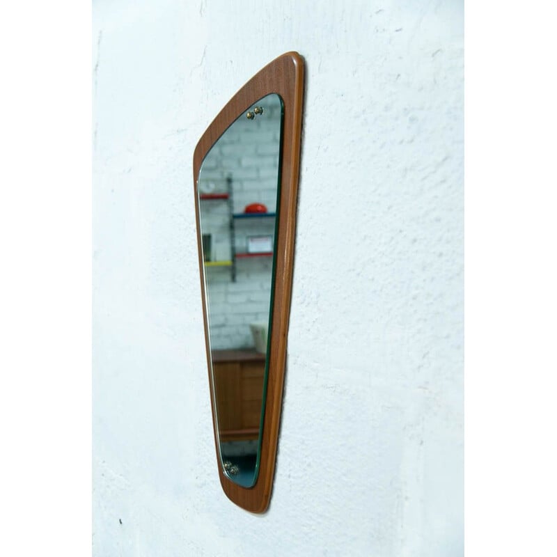 Asymmetrical vintage teak mirror