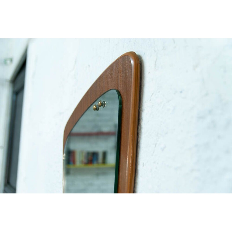 Asymmetrical vintage teak mirror