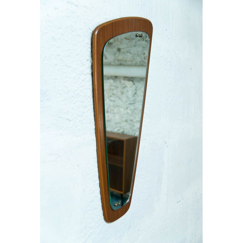 Asymmetrical vintage teak mirror