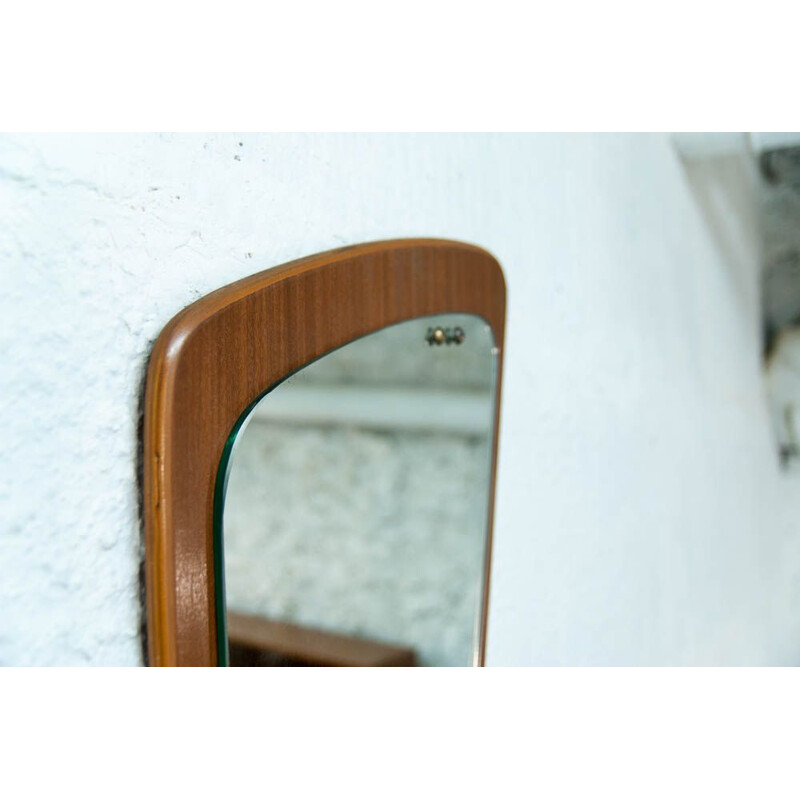 Asymmetrical vintage teak mirror