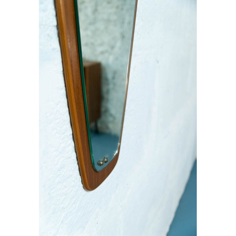 Asymmetrical vintage teak mirror