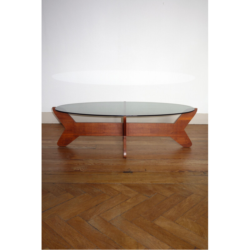 Vintage scandinavian coffee table in glass and teak 1960