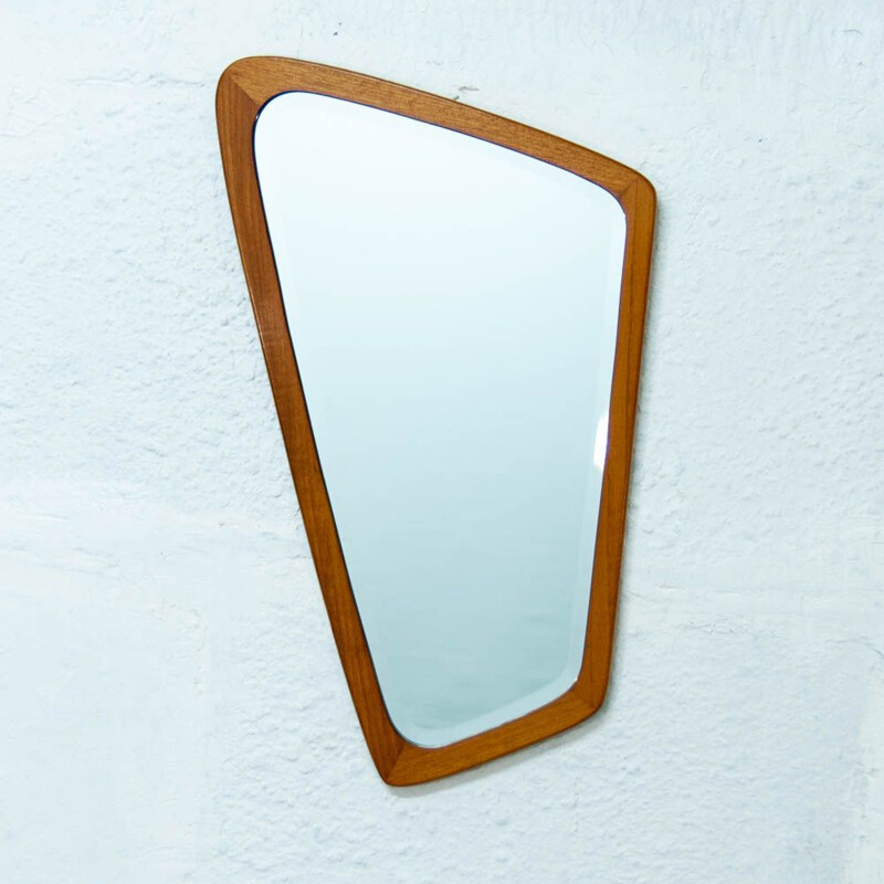 Vintage scandinavian mirror in teak and glass 1950