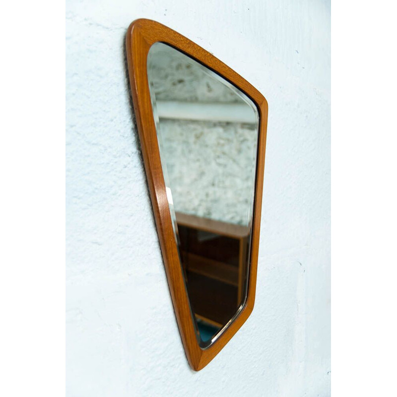 Vintage scandinavian mirror in teak and glass 1950