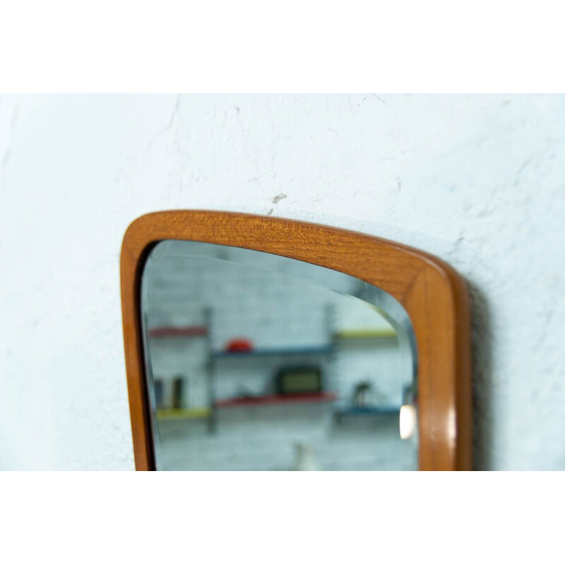 Vintage scandinavian mirror in teak and glass 1950