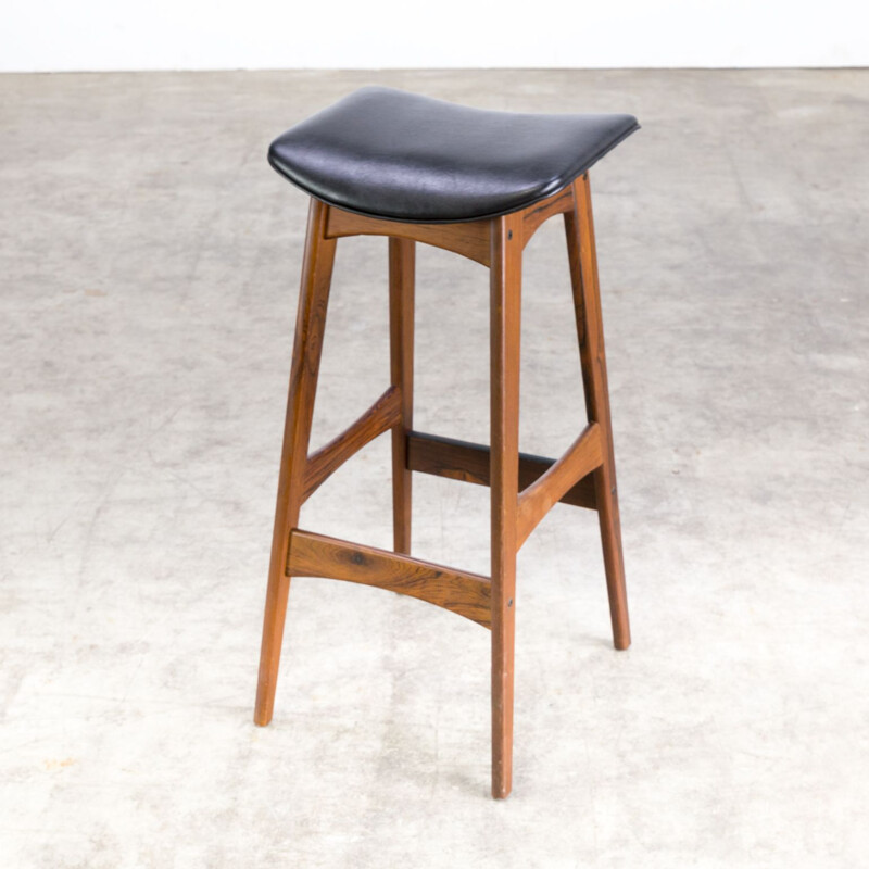 Set of 3 vintage bar stools for J. Skaaning & Son in black leatherette