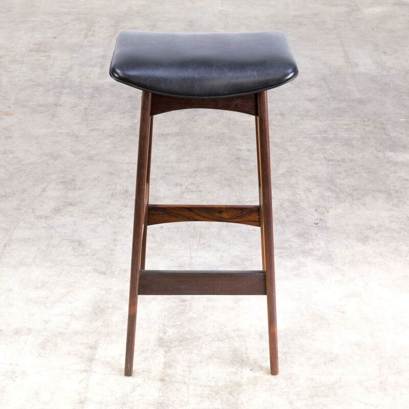 Set of 3 vintage bar stools for J. Skaaning & Son in black leatherette