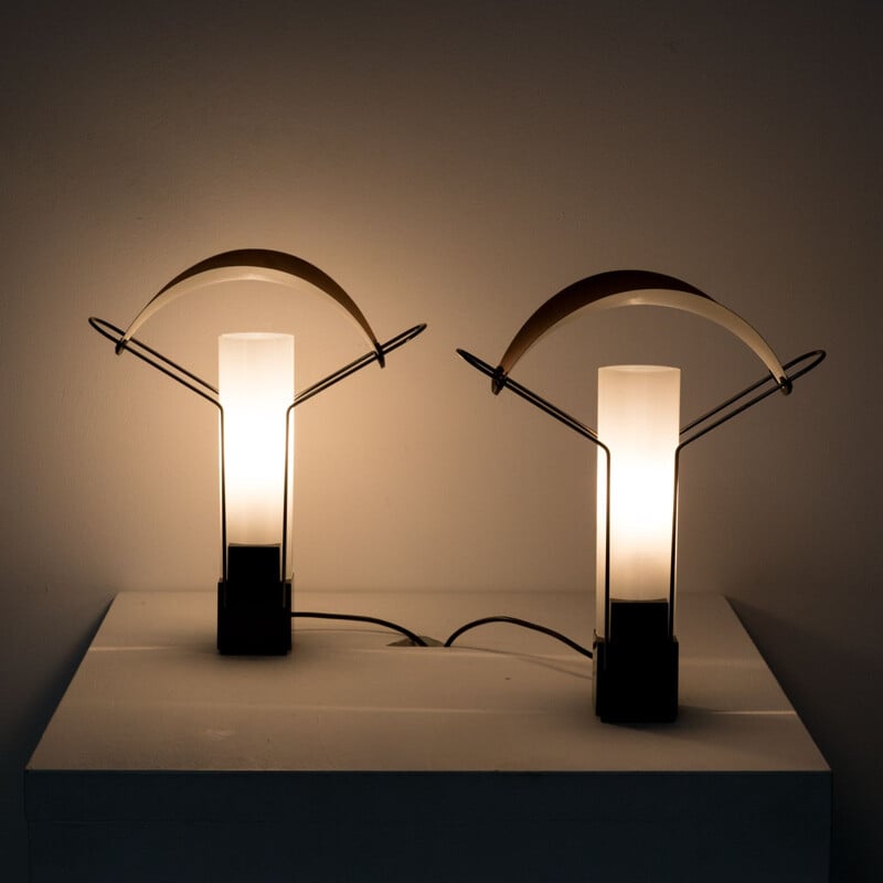 Ensemble de 2 lampes vintage italiennes pour Arteluce en verre et métal