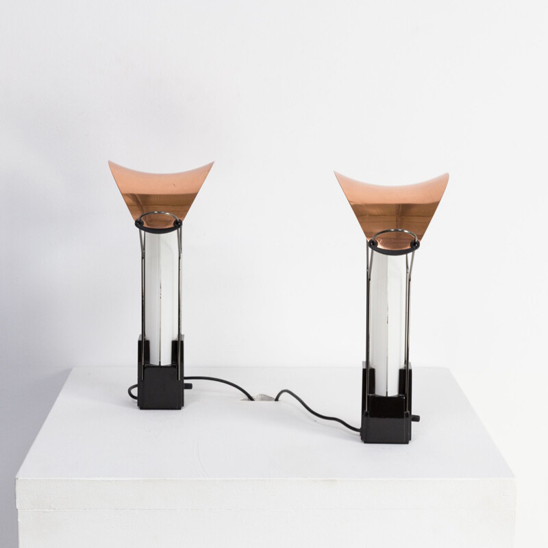 Ensemble de 2 lampes vintage italiennes pour Arteluce en verre et métal