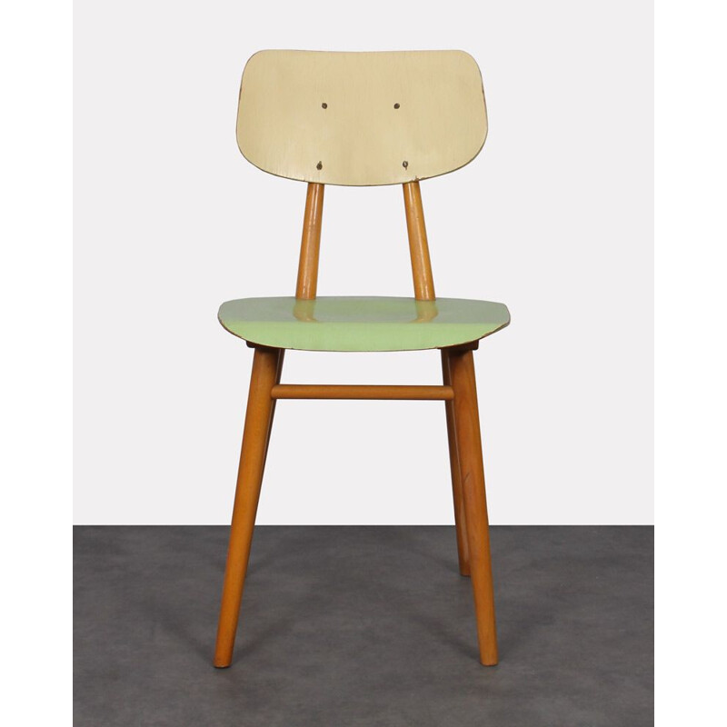 Pair of vintage green and beige chairs for TON 1960