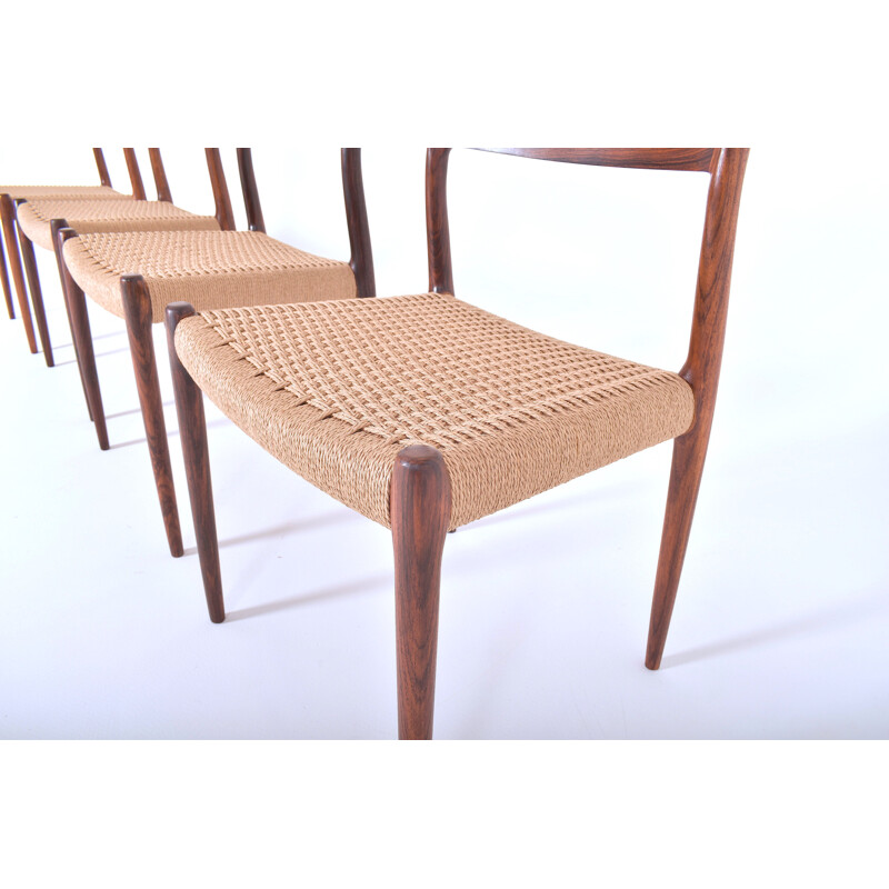 Set of 4 vintage chairs in Rio rosewood and rope 1960