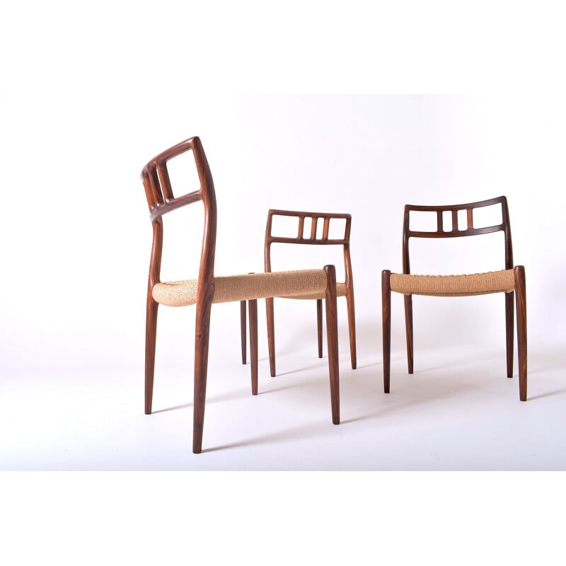 Set of 4 vintage chairs in Rio rosewood and rope 1960