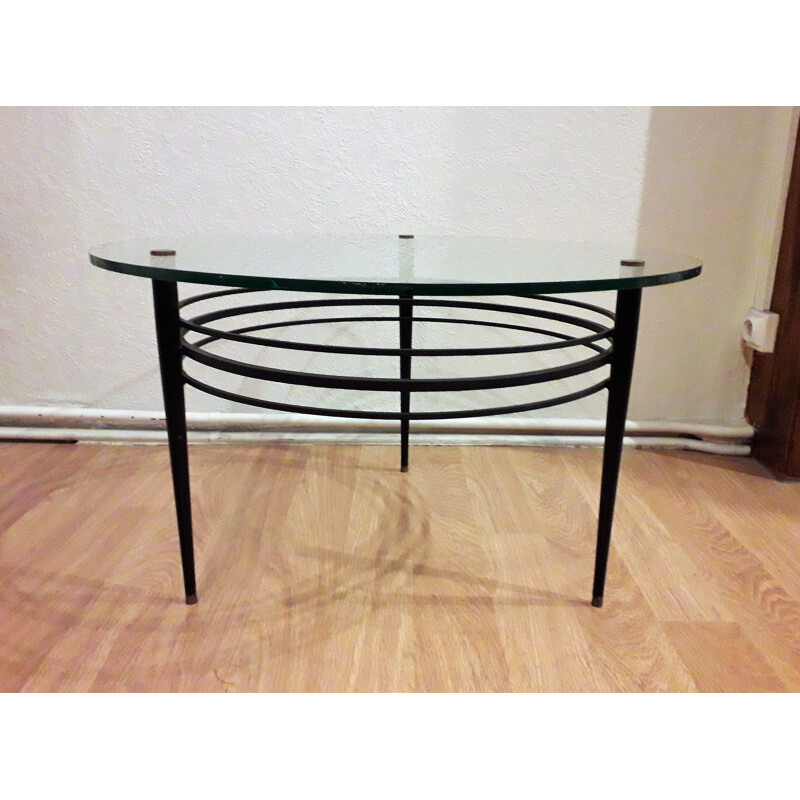 Table basse vintage française en métal noir 1960