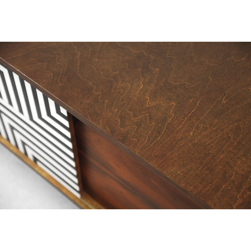 Vintage scandinavian rosewood and walnut sideboard with labyrinth patterns