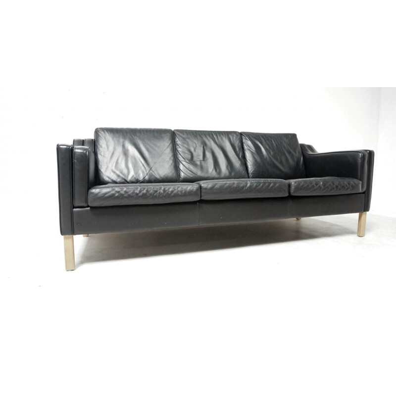 Vintage Scandinavian sofa in black leather
