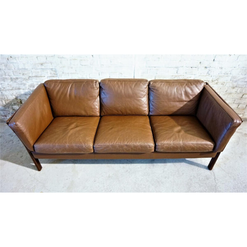 Canapé vintage scandinave en cuir marron