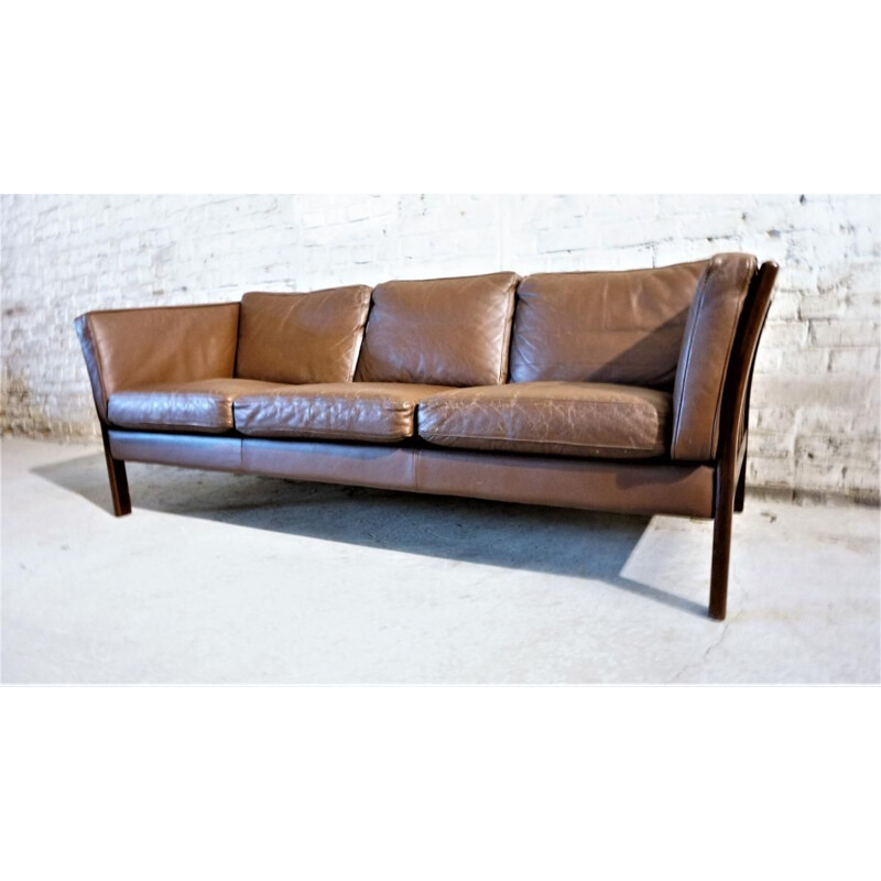 Vintage Scandinavian sofa in brown leather