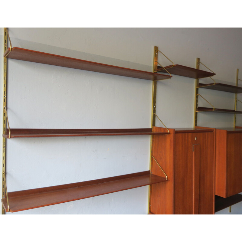 Vintage teak and brass modular wall unit