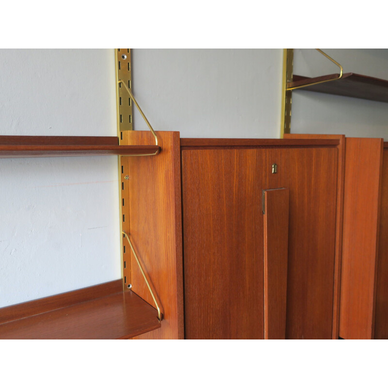 Vintage teak and brass modular wall unit