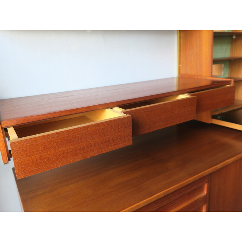 Vintage teak and brass modular wall unit