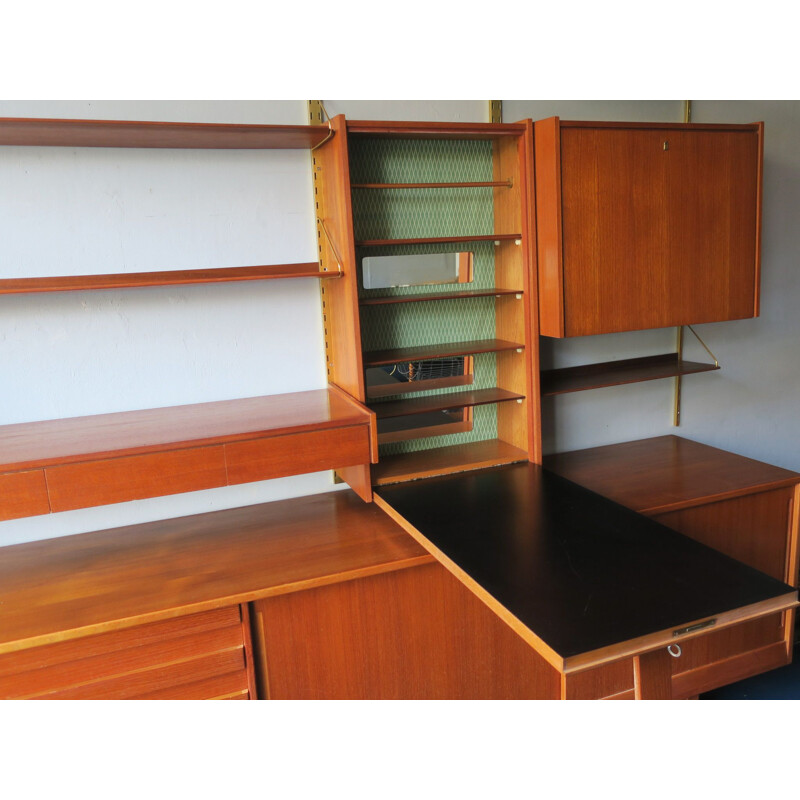 Vintage teak and brass modular wall unit