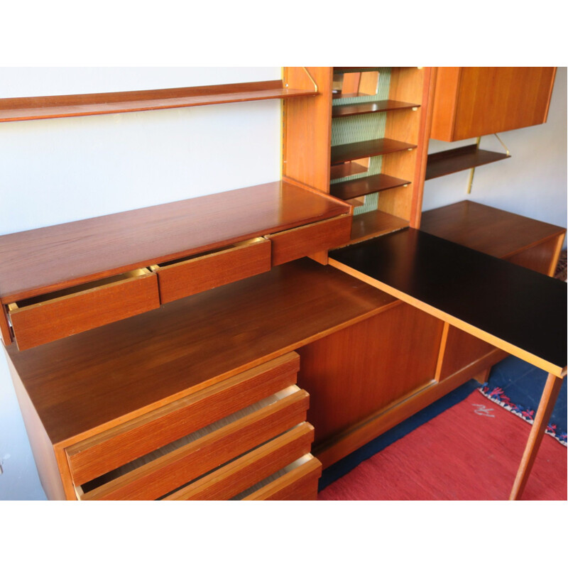 Vintage teak and brass modular wall unit