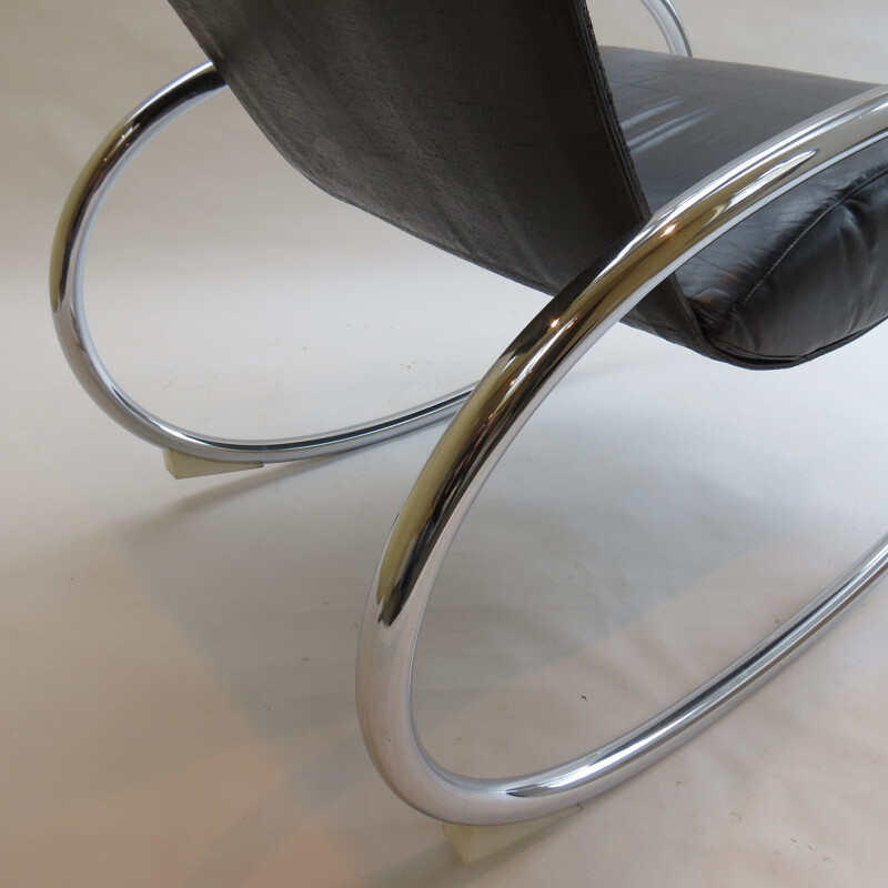 Chrome and Black Leather Rocking Chair by Heals 1970