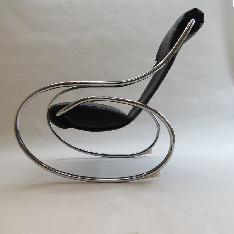 Chrome and Black Leather Rocking Chair by Heals 1970