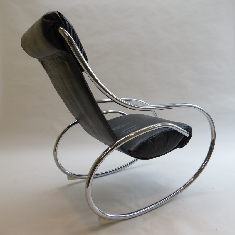 Chrome and Black Leather Rocking Chair by Heals 1970