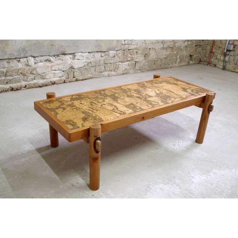 Vintage coffee table in pine and Cork