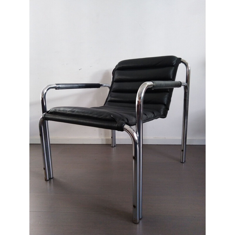 Baroumand Vintage Sessel aus schwarzem Leder 1980
