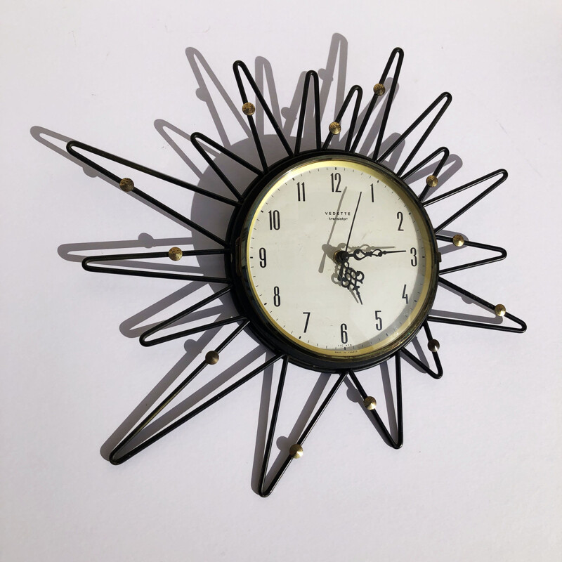 Sunburst wall clock France 1950