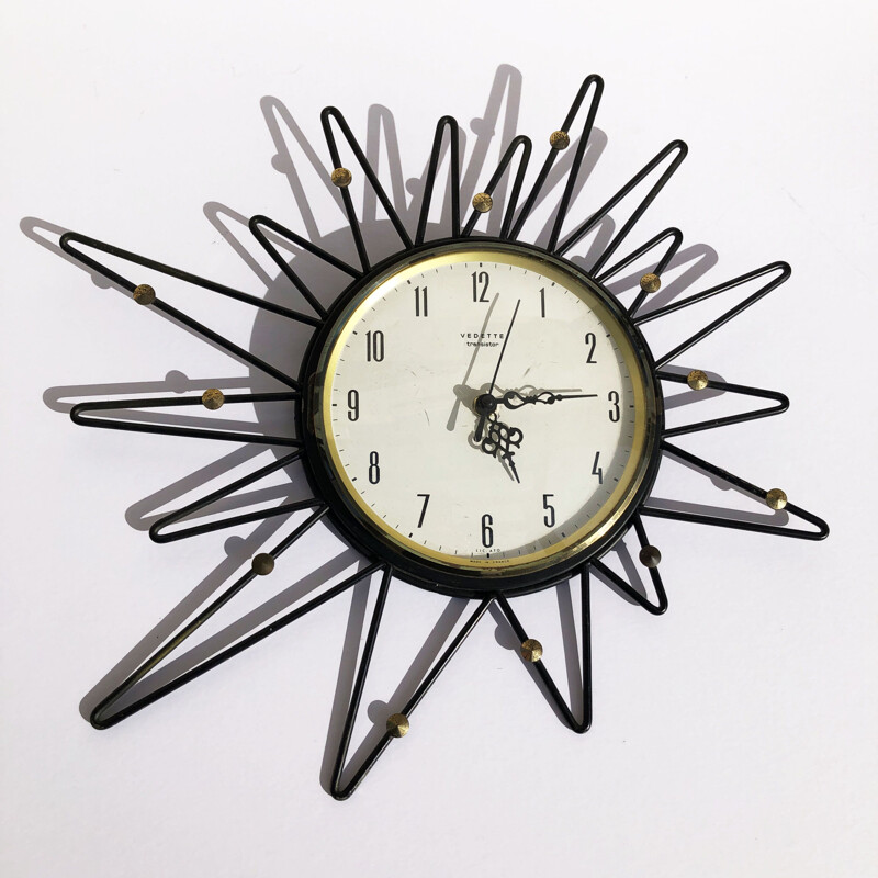 Sunburst wall clock France 1950