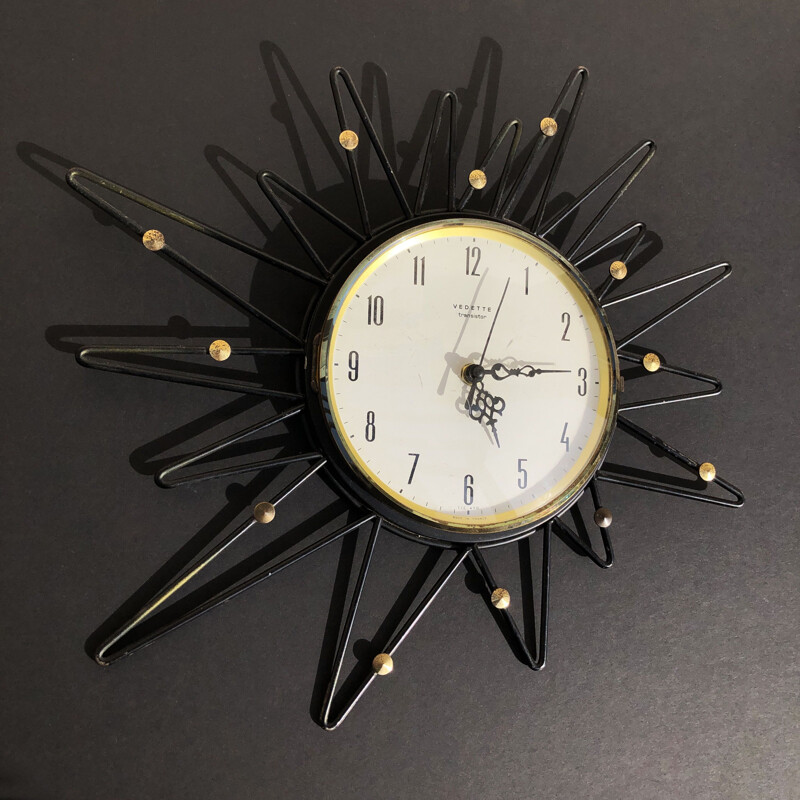 Sunburst wall clock France 1950