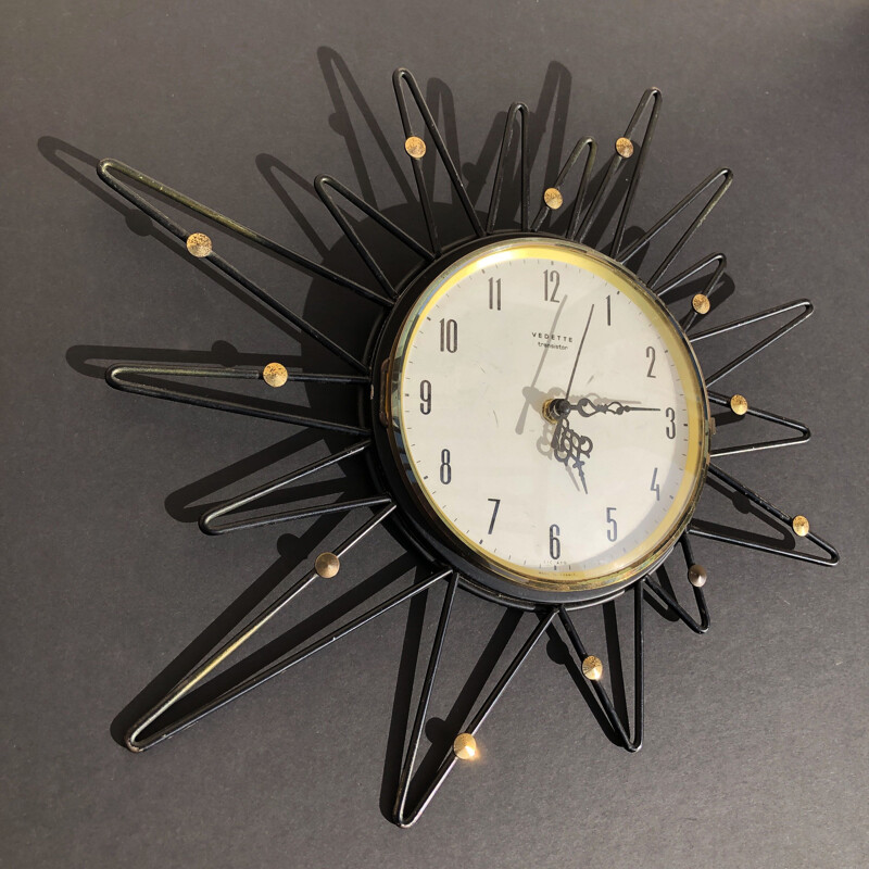 Sunburst wall clock France 1950