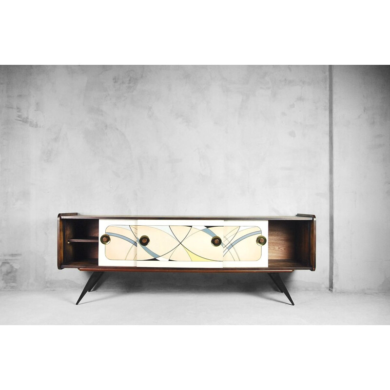 Vintage Dutch Sideboard with Hand-painted Funky Pattern, 1960