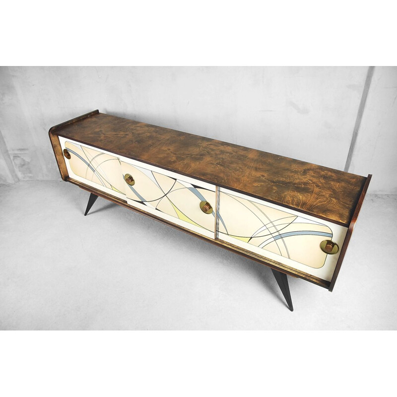 Vintage Dutch Sideboard with Hand-painted Funky Pattern, 1960