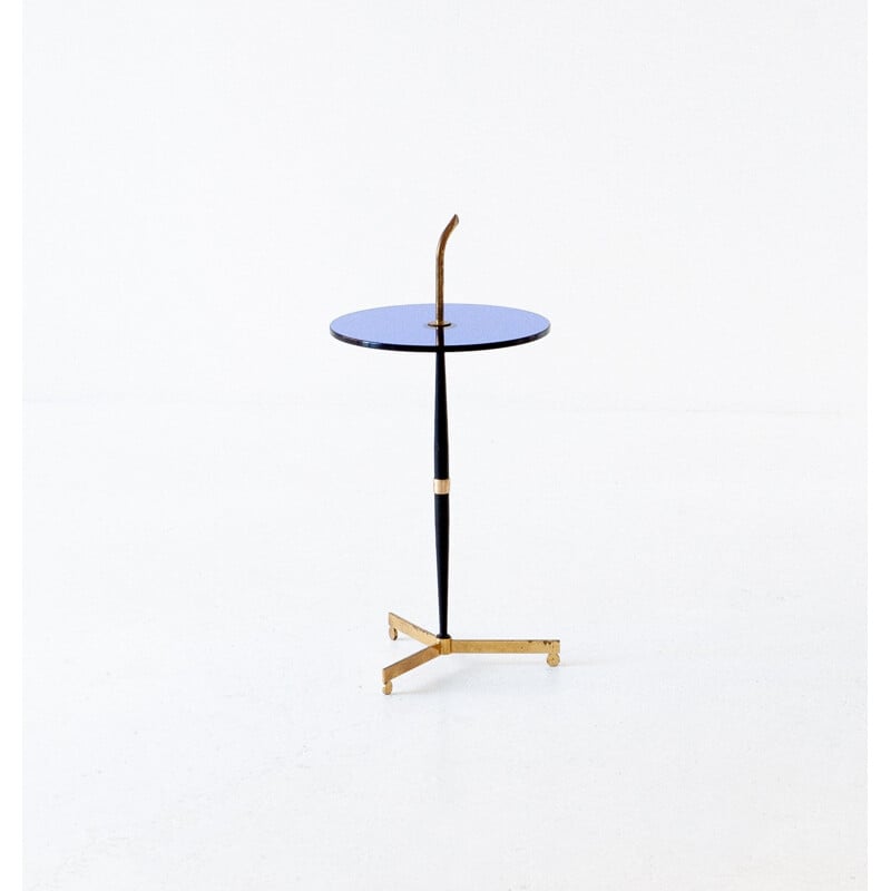 Side table in Blue Glass, Black Iron and Brass, Italy, 1950