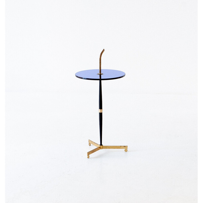 Side table in Blue Glass, Black Iron and Brass, Italy, 1950