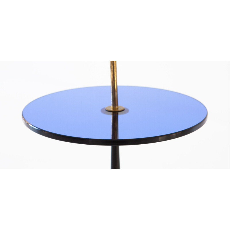 Side table in Blue Glass, Black Iron and Brass, Italy, 1950