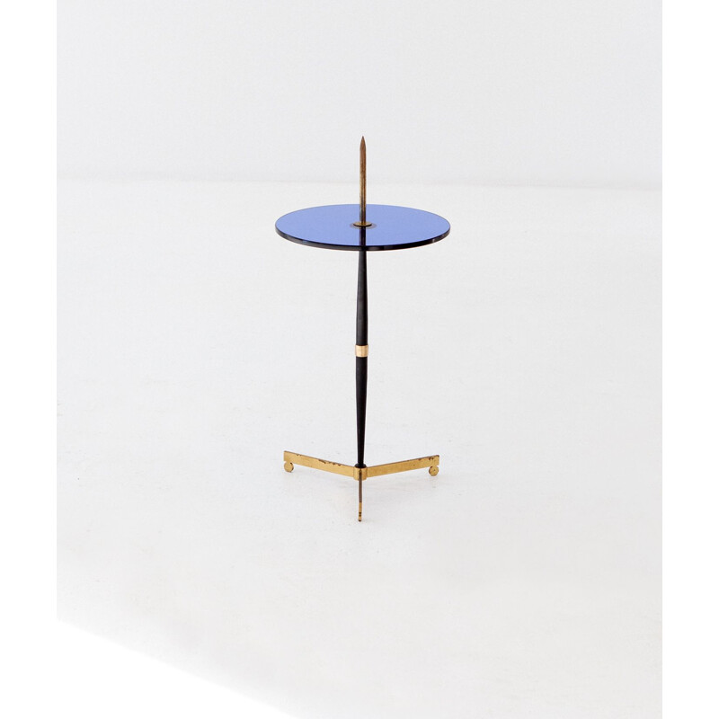 Side table in Blue Glass, Black Iron and Brass, Italy, 1950