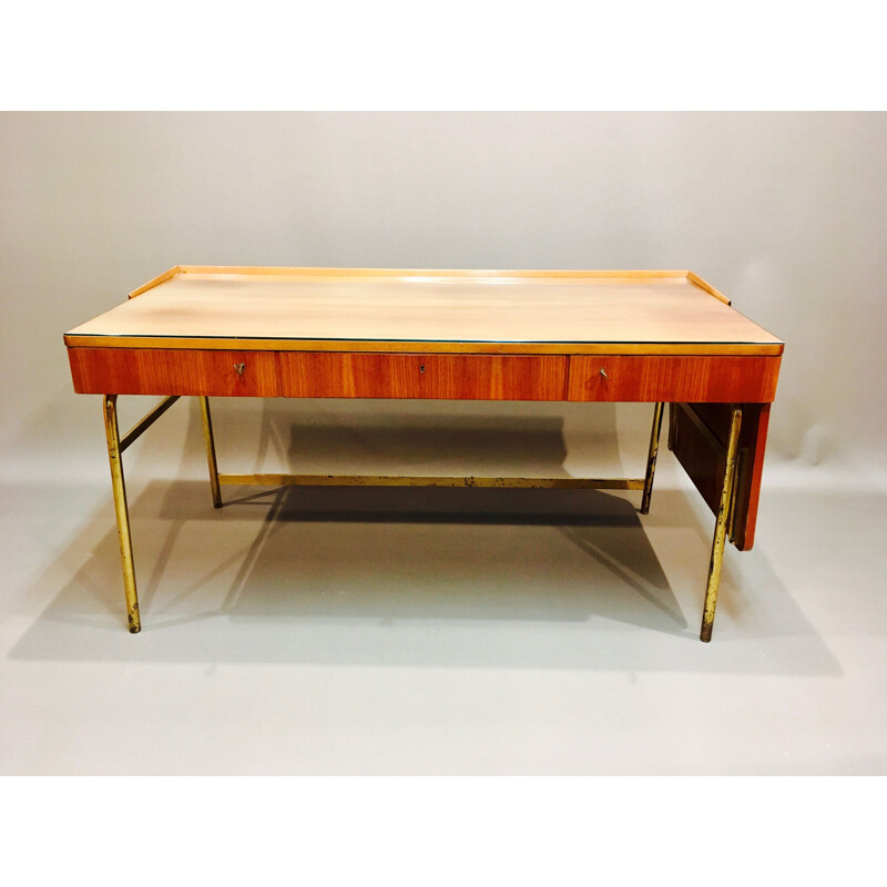 Vintage rosewood and brass desk, Scandinavian design 1950
