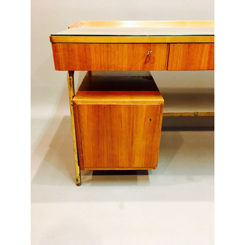 Vintage rosewood and brass desk, Scandinavian design 1950