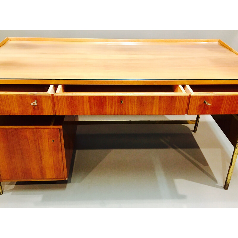 Vintage rosewood and brass desk, Scandinavian design 1950